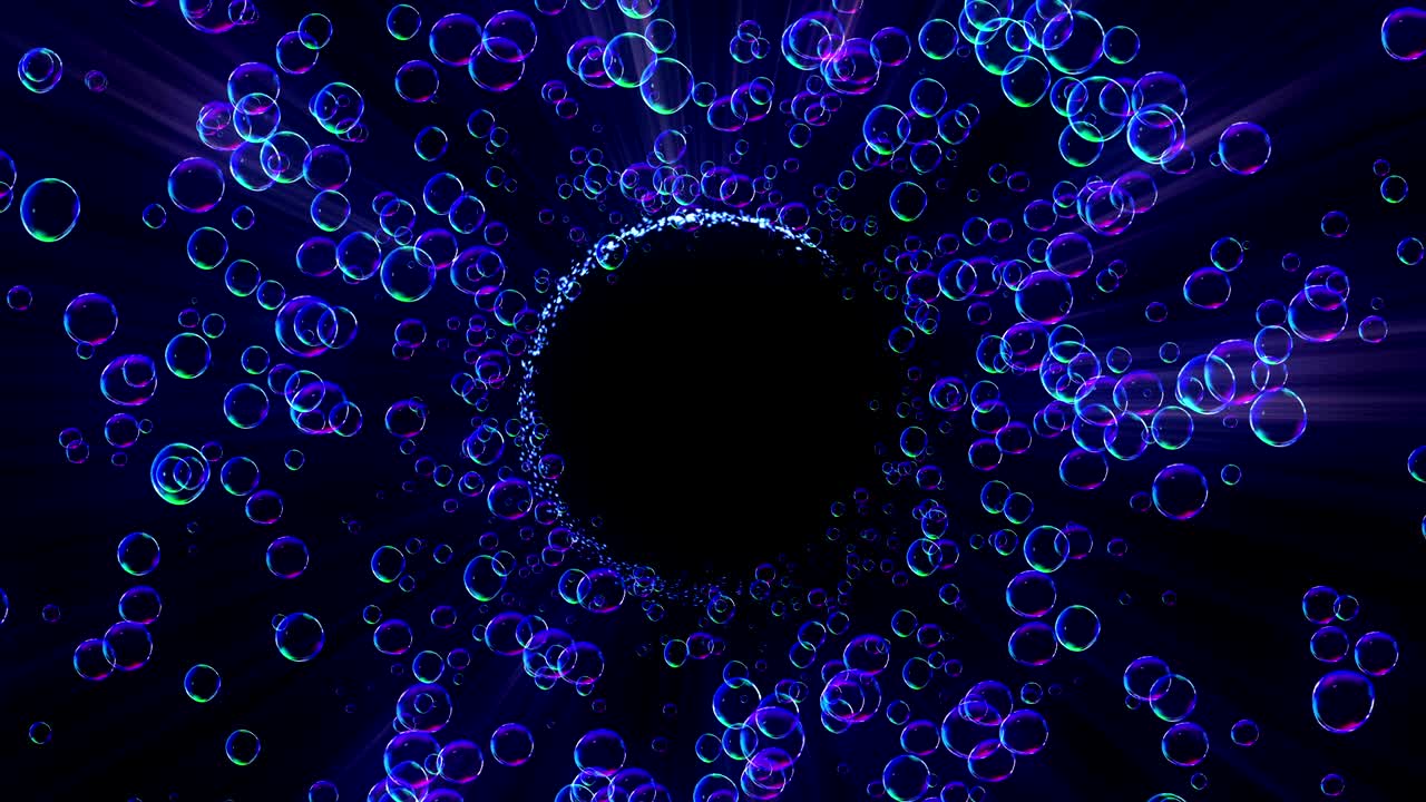 burbujas de arco iris en un fondo oscuro, bucle,
