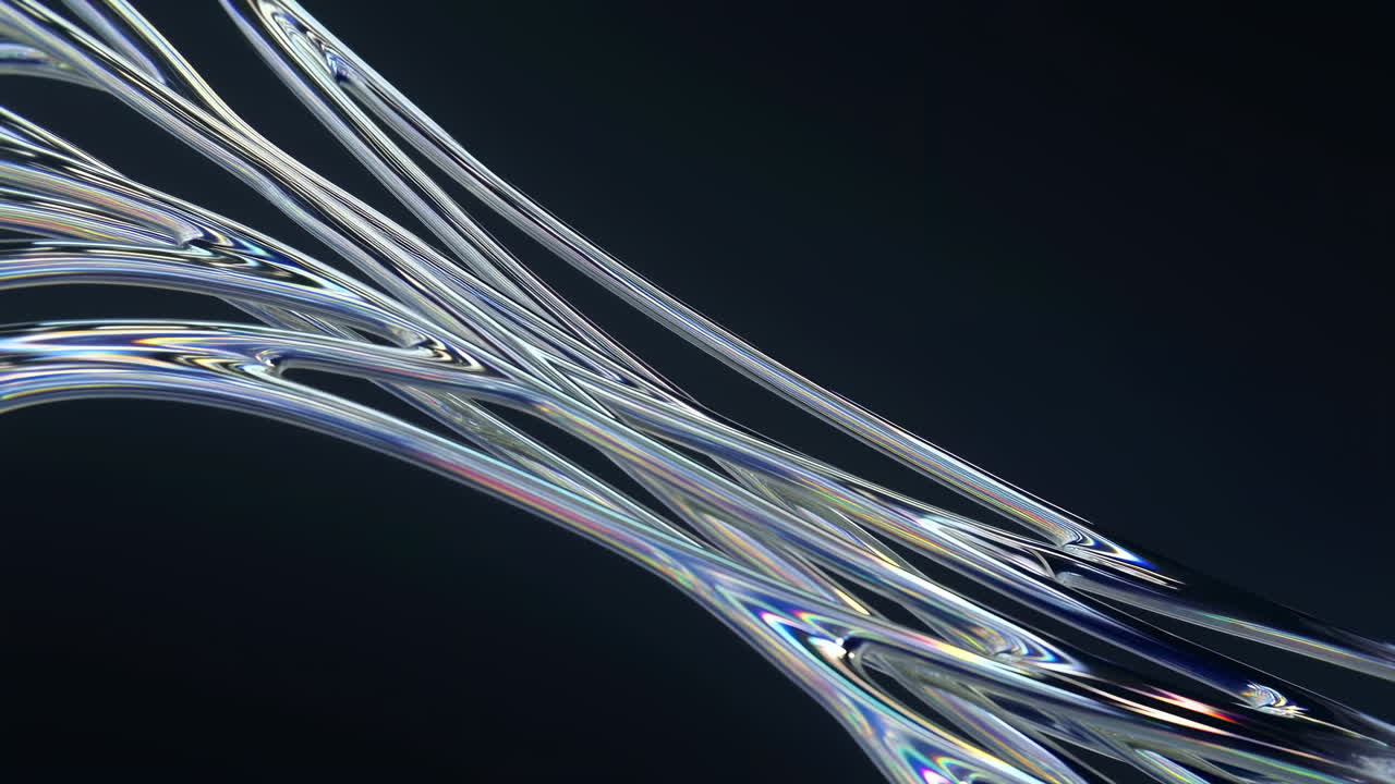 Dynamic Abstract Iridescent Lines Flowing on Dark Background