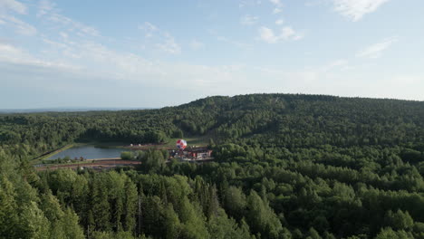 mountain resort with hot air balloon