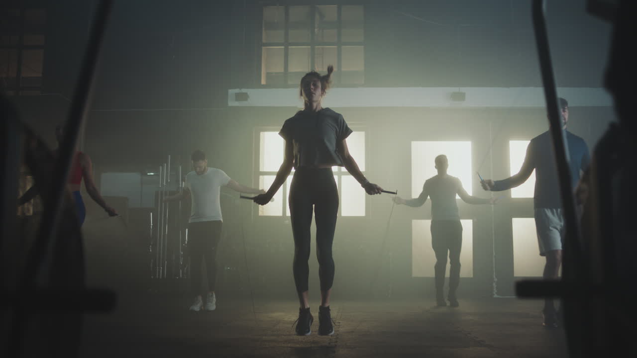 Group Jump Rope Workout in Gym