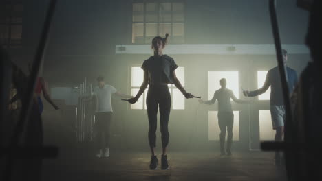 group jump rope workout in gym