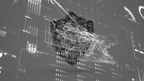 Animation of data processing and statistics over security shield