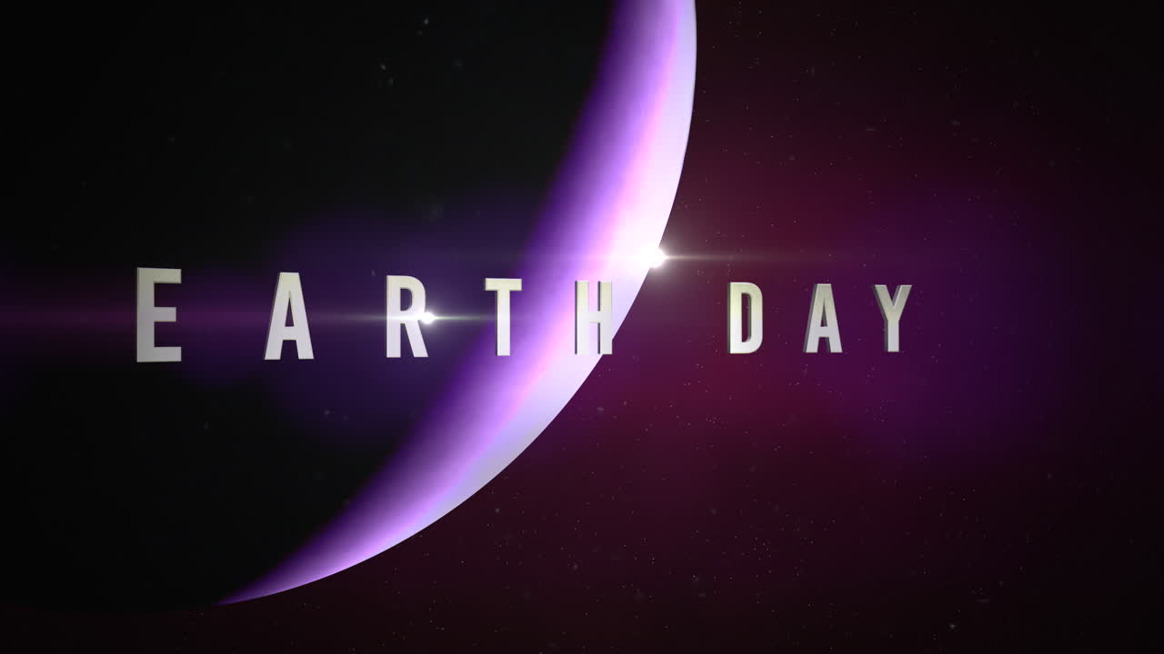 Earth Day with purple planet and flash in dark space