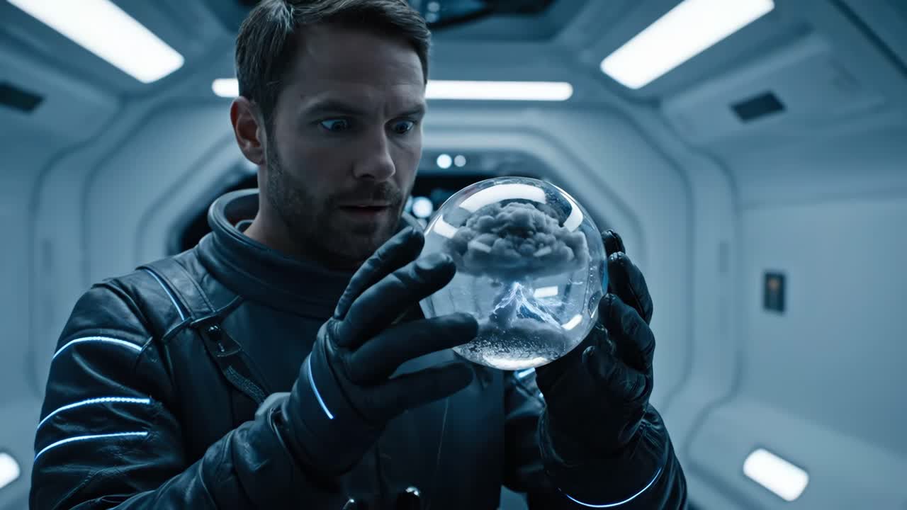 Man Holding Orb with Storm Inside