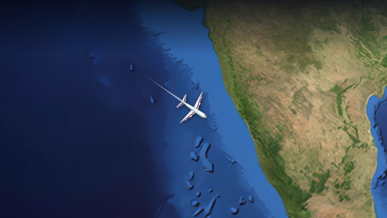 Satellitkortanimation sporer et kommercielt fly, der flyver fra Dubai over oceaner til Sydney, Australien.
