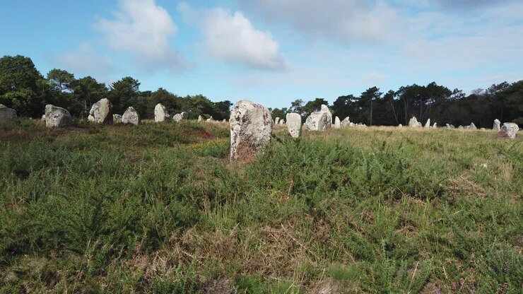 Panoramaudsigt fra højre mod venstre over Carnac-opstillingerne i Bretagne