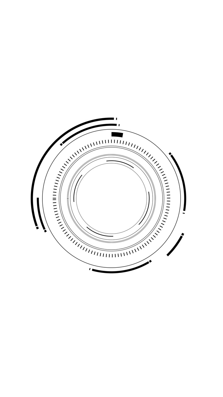 Minimal black scanner circle with concentric rings tick marks white empty space for modern titles