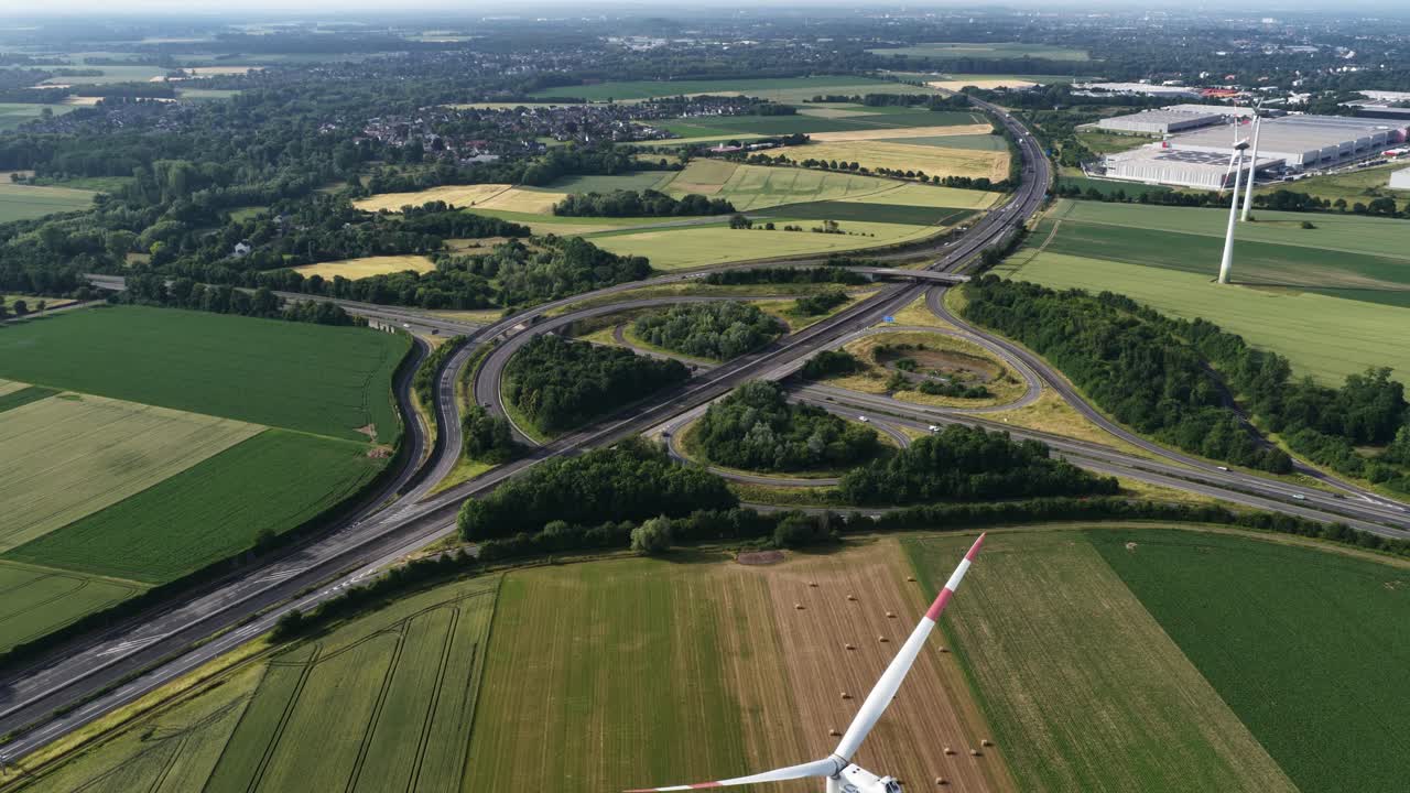 crossing intersection in Germany, German autobahn. Transport by road. Aerial video