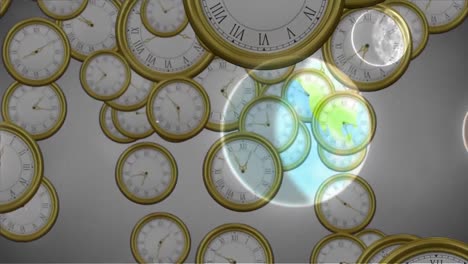 Animation-of-globe-and-space-over-clocks-ticking