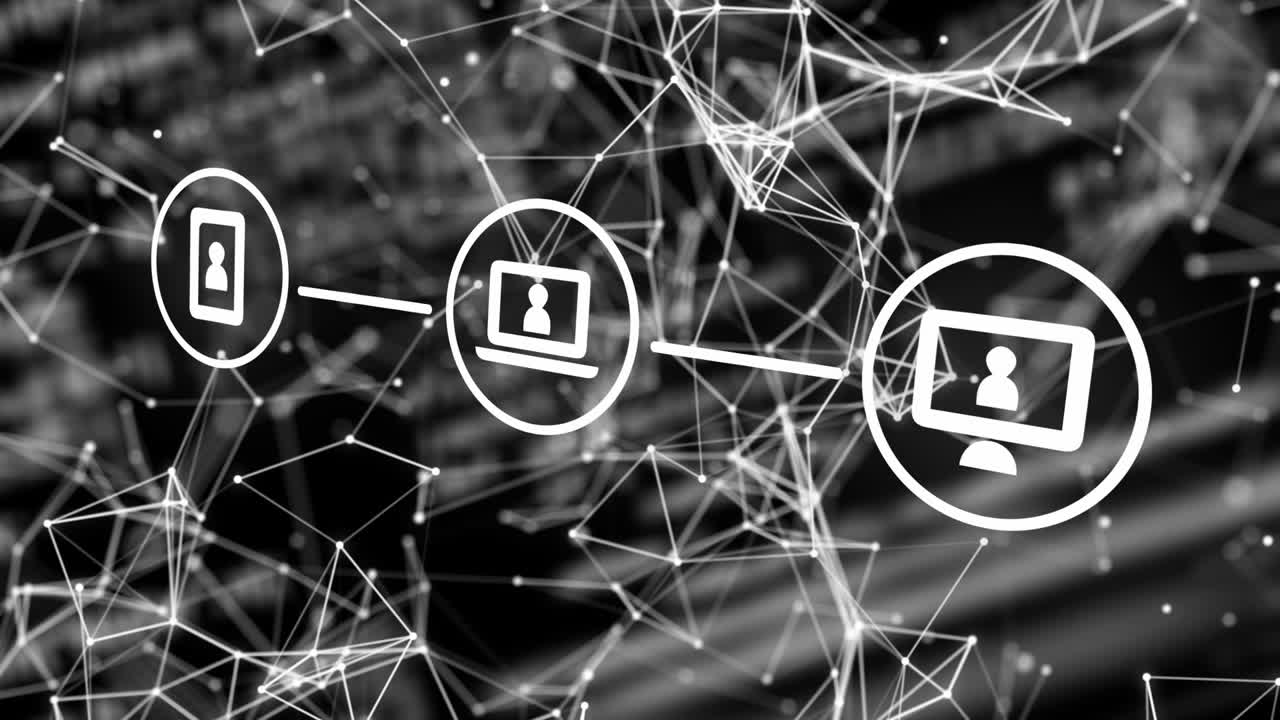 검은색 배경에 아이콘으로 연결 네트워크의 애니메이션