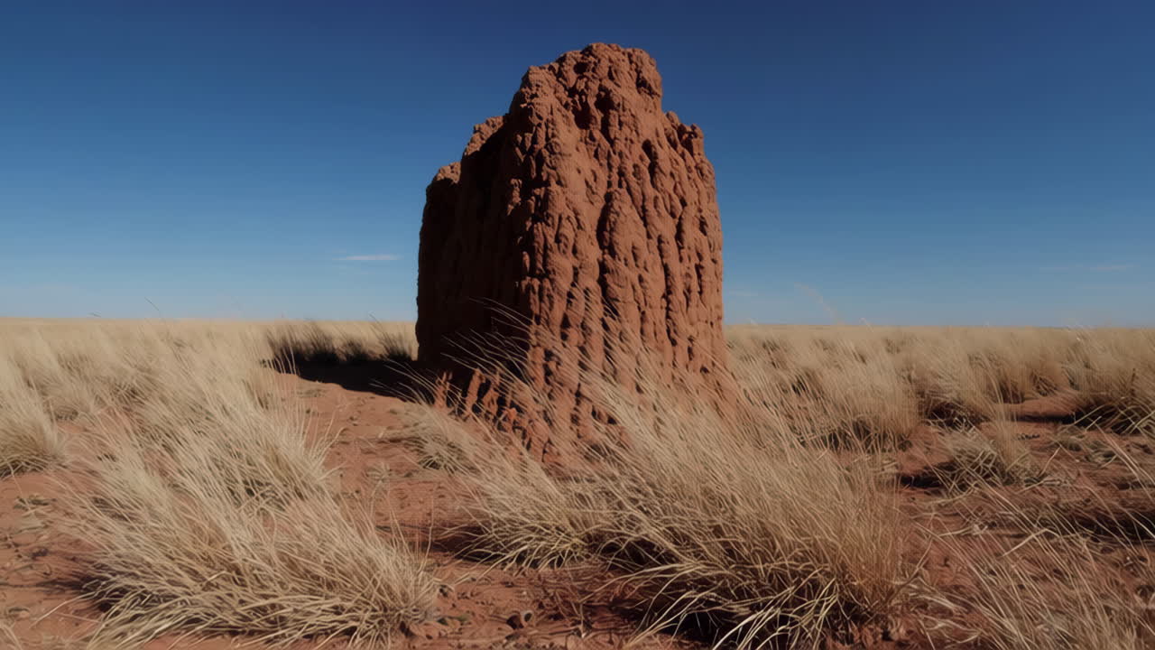 Termite Mound in a Dry Grassy Landscape