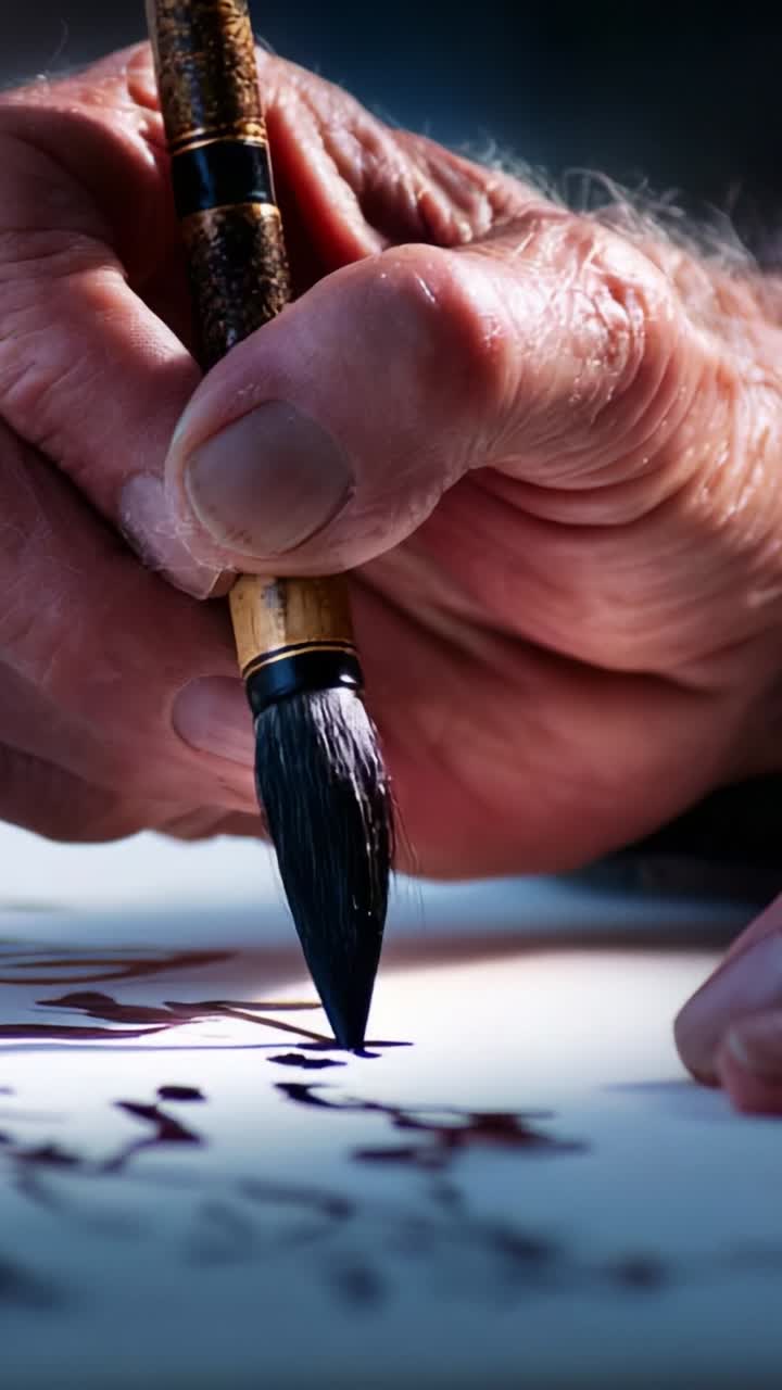 An Artistic Journey: A Close-Up of a Hand Skillfully Painting Intricate Designs with a Brush on Canvas, Capturing the Essence of Creativity and Craftsmanship