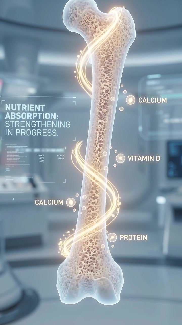 Animazione medica 3D dell'assorbimento dei nutrienti nelle ossa umane