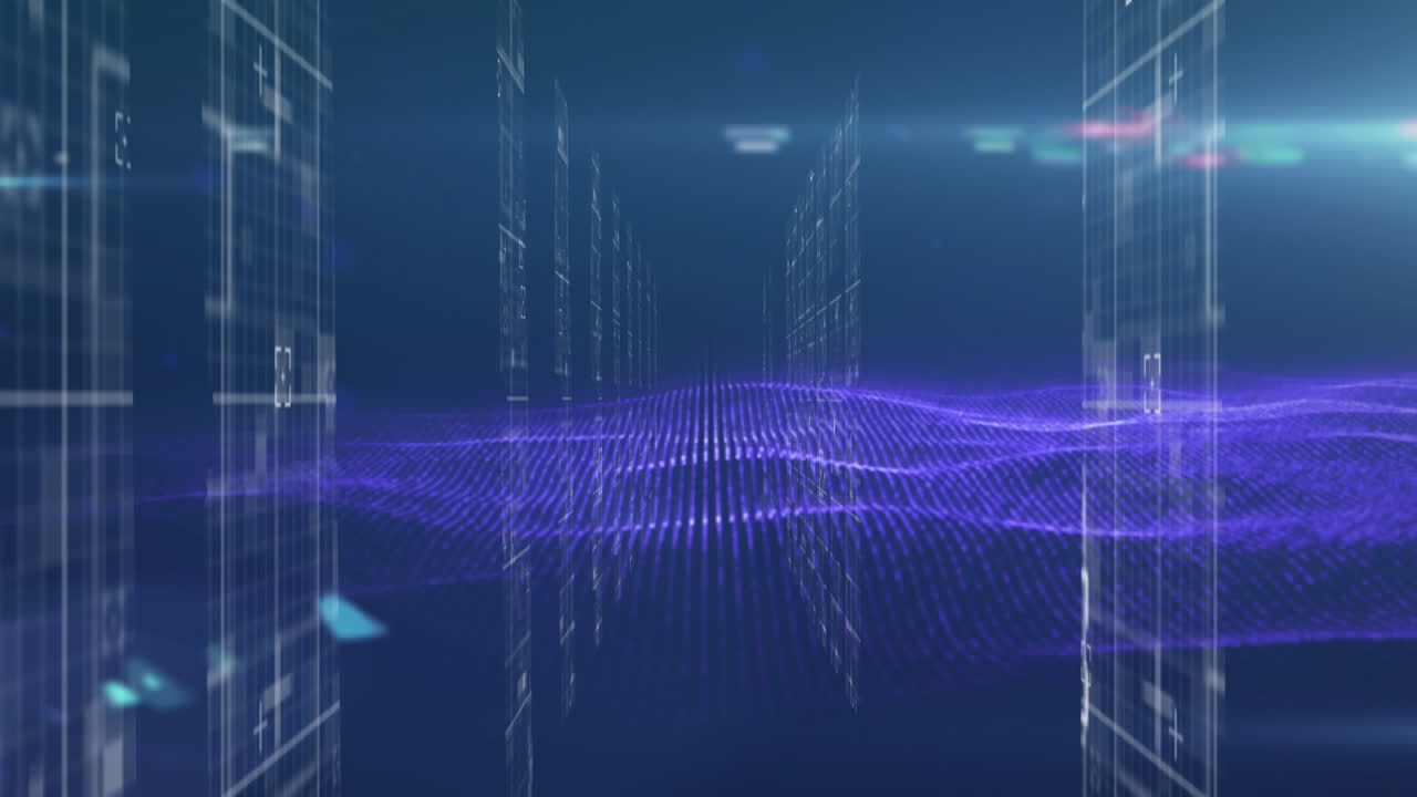 Digital wave and data processing against blue background