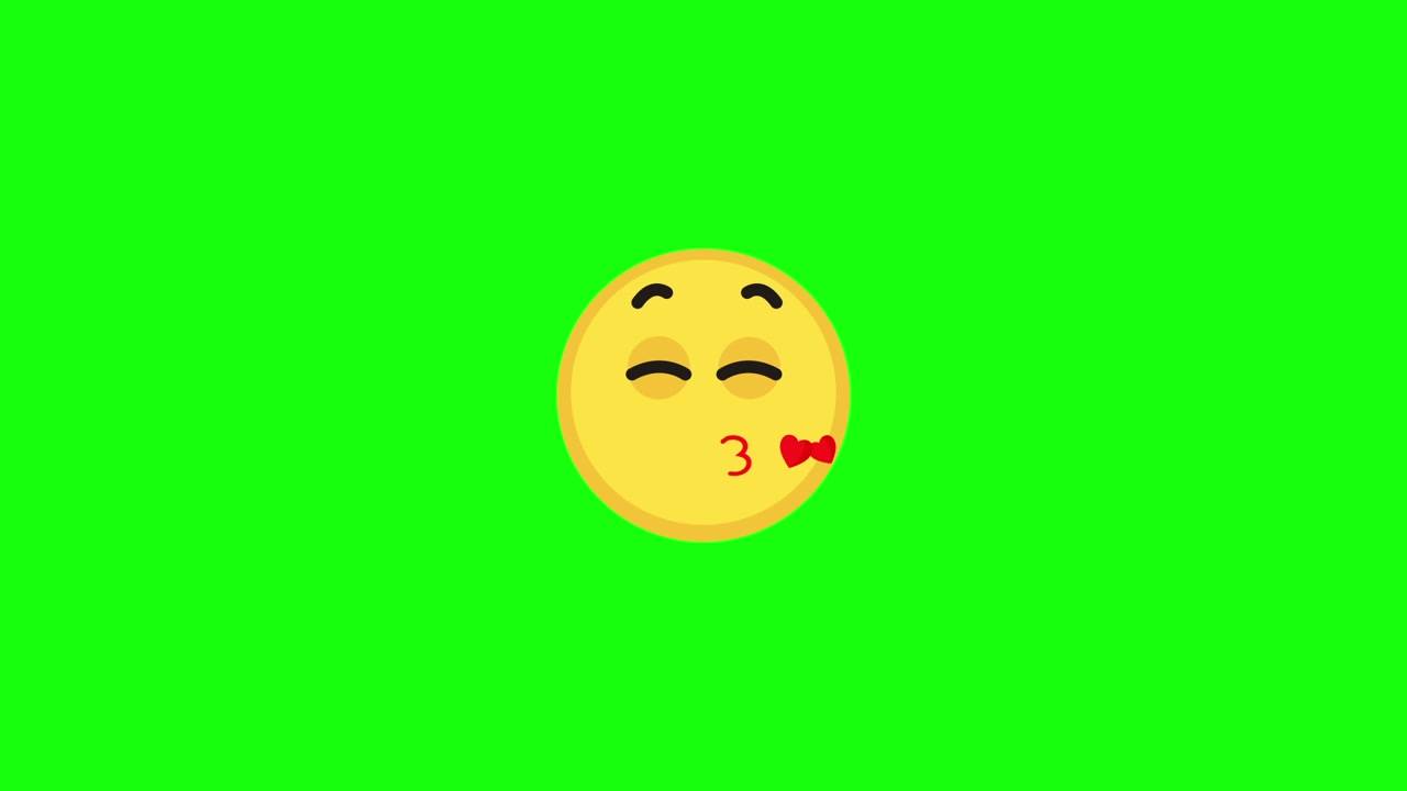 Animeret kysse-emoji, der blæser et hjerte på grøn skærm