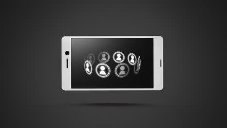 iconos de personas girando en la pantalla del teléfono inteligente