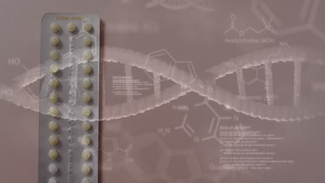 animación de diagramas de cadenas de adn con procesamiento de datos sobre píldoras