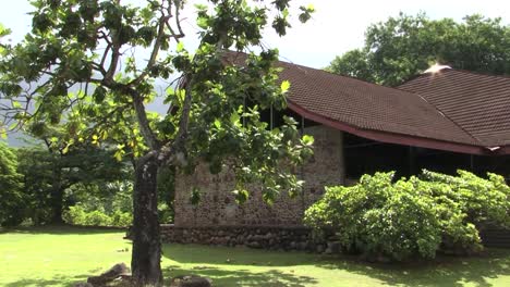 Garden-of-Notre-Dame-Cathedral,-Taiohae,-Nuku-Hiva,-French-Polynesia