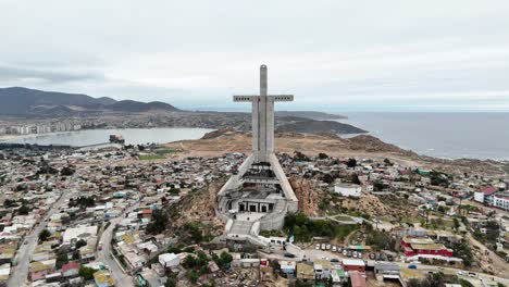 aerial view of the cross of the third millennium in coquimbo, chile