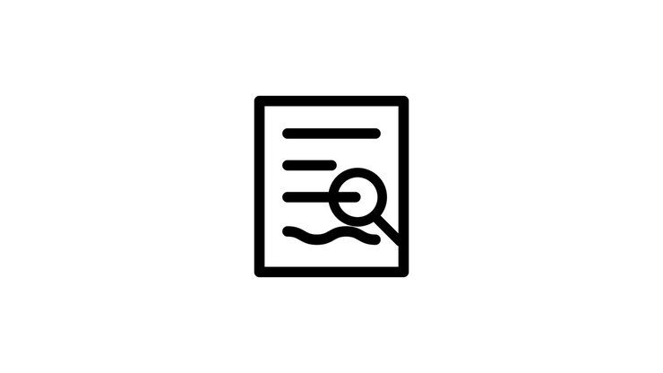 Document analysis with magnifying glass icon animation isolated on white background