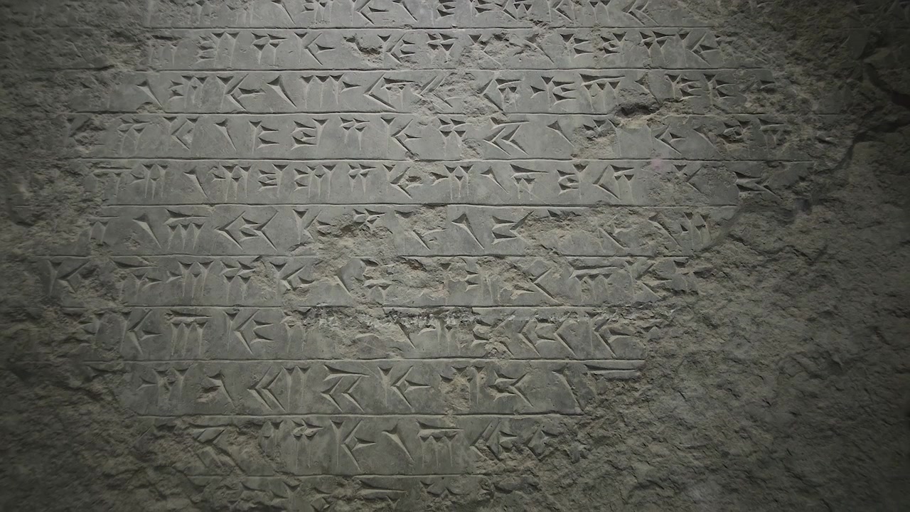 Ancient Cuneiform Inscription Carved into Stone Wall