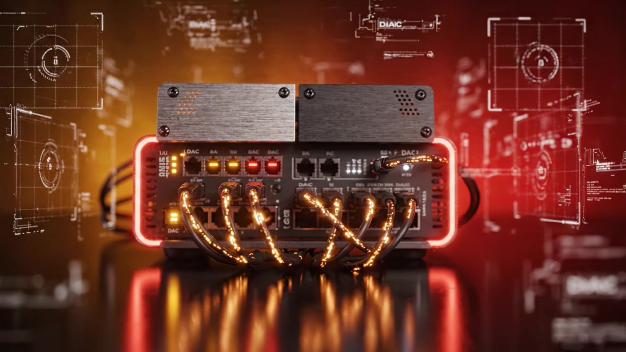 High-Tech Audio Interface with Illuminated Connections and Sleek Design Showcasing Advanced Features and Connectivity for Professional Sound Engineers and Studios
