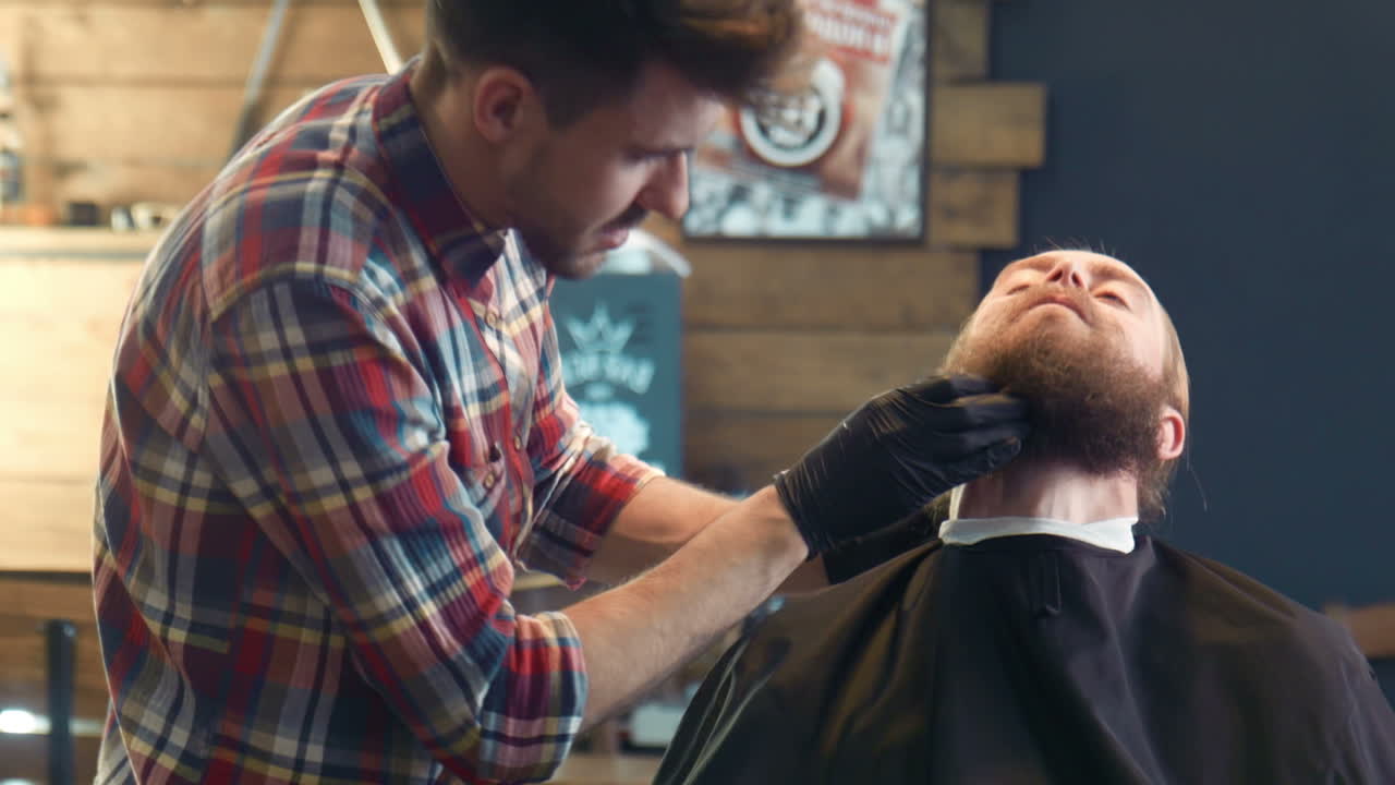 Barber Giving a Haircut and Beard Trim