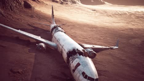 abandoned crushed plane in desert