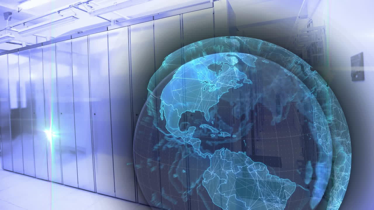 서버 방 위의 지구와 빛의 반점의 애니메이션