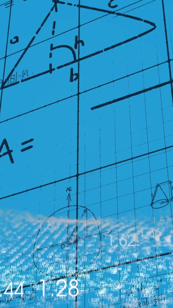 Animation of glitter, math formulas and numbers on blue background