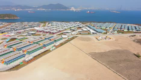 Covid19-Quarantine-compound-buildings-in-the-outskirts-of-Hong-Kong,-Aerial-view