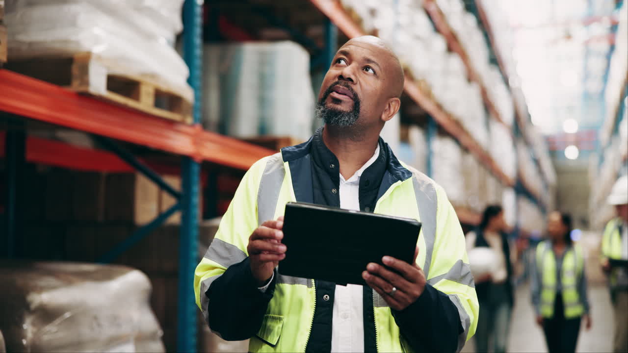 trabajador de almacén con tableta