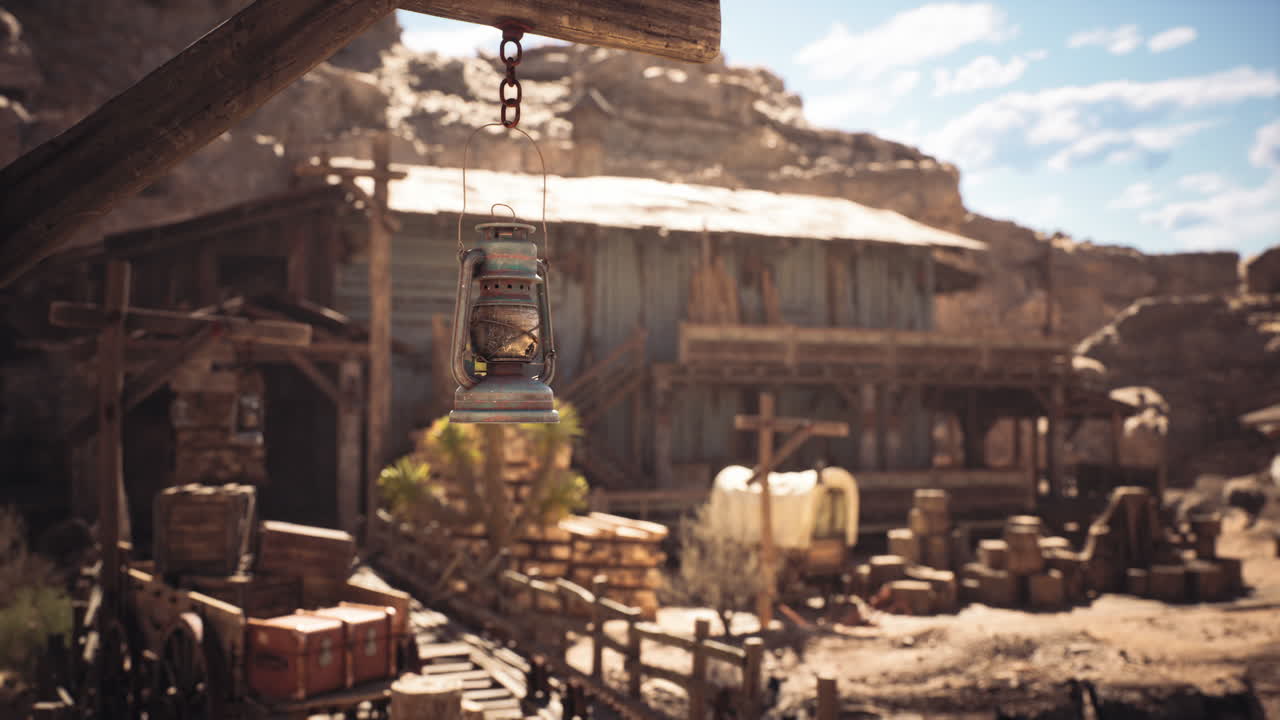 서쪽 마을 앞에 매달린 오래된 서쪽 등불