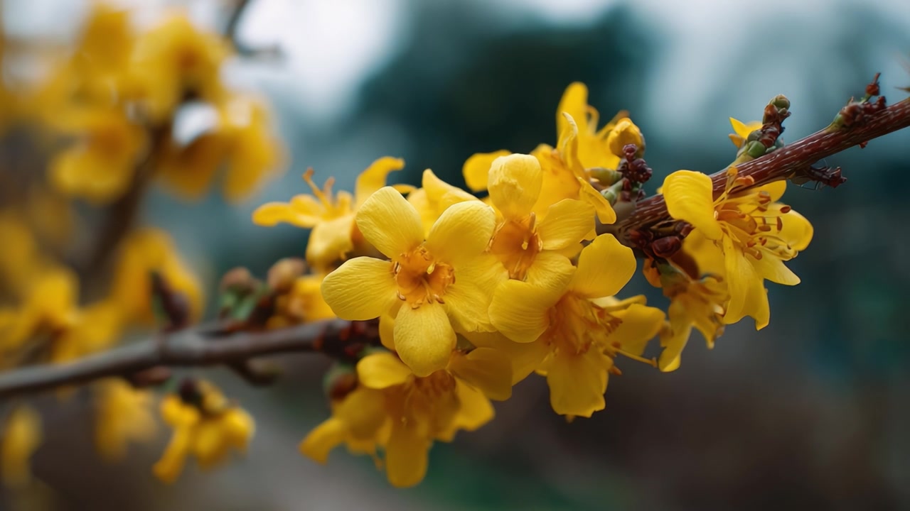 Pemandangan Close-Up Bunga Kuning Cerah Menangkap Keindahan Mekar Musim Semi dengan Latar Belakang Fokus Lembut Kekayaan Alam dan Warna-warna Cerah.