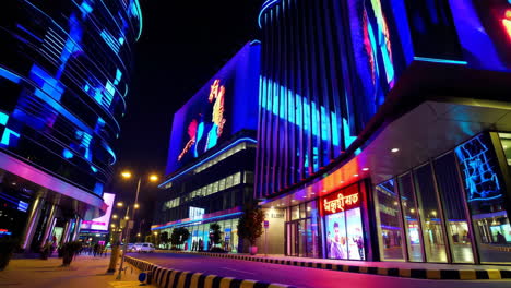 night view of a modern shopping mall in a city