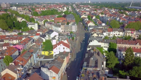 View-At-Roofs-Of-Bremen-From-Above-At-Daytime-In-Germany---drone-shot