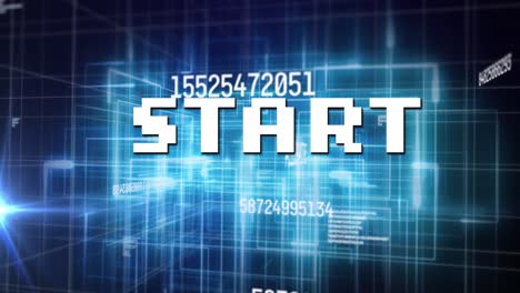 animation of start text over data processing and light trails
