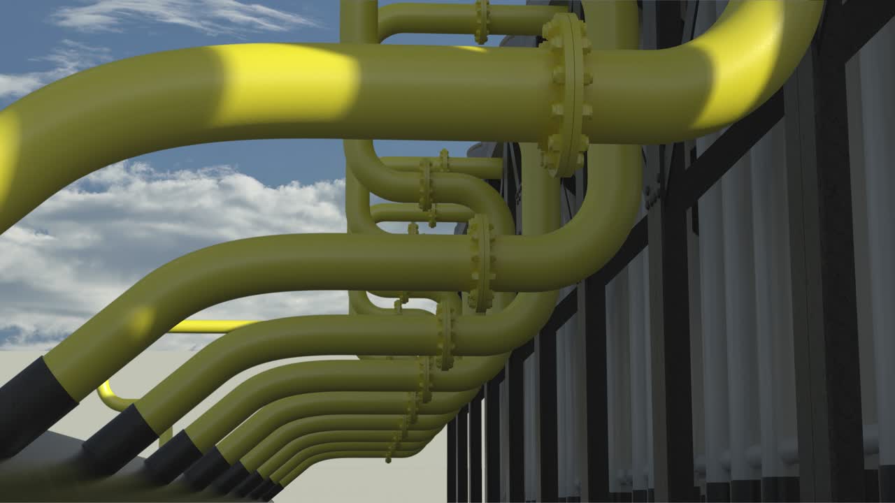 sistema de refrigeración del refrigerador en la estación de compresor. intercambiador de calor en el que el aire y el agua reducen la temperatura para la industria pesada, bucle sin costuras