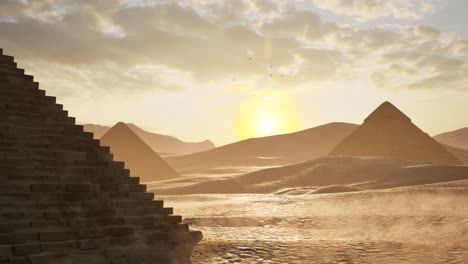 majestic pyramids at sunset in the sahara desert