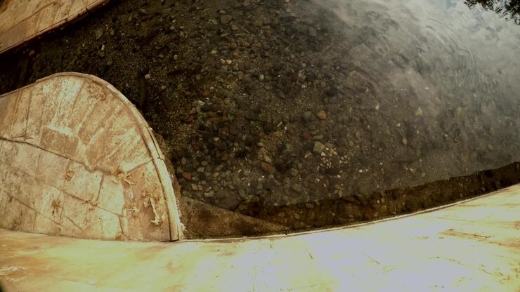 Some Carps Swim in Clear Water of Canal near Pool of Sacred Fish Sky Reflected Urfa