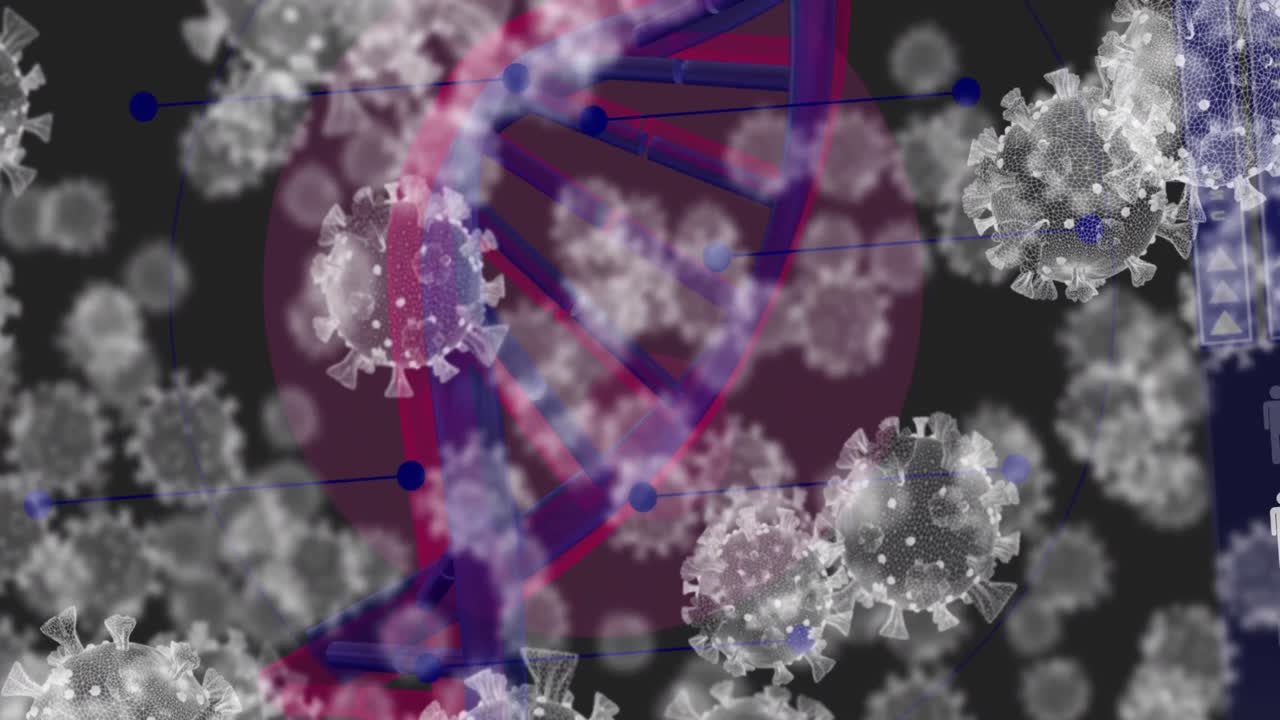 animación de las células del virus sobre la hebra de adn