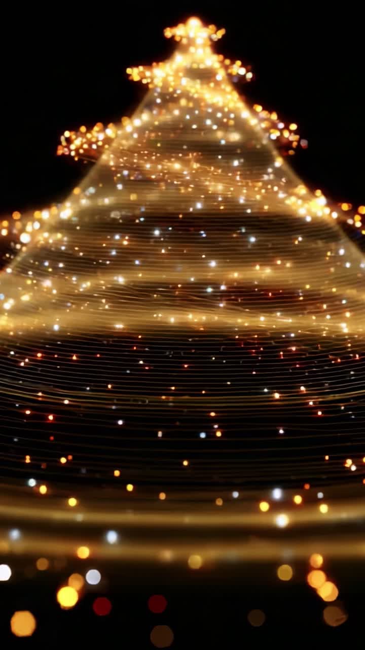 A Magical Display of Twinkling Lights and Delicate Sparkles Forming a Beautifully Illuminated Golden Christmas Tree, Captured from a Unique Perspective With a Touch of Holiday Cheer