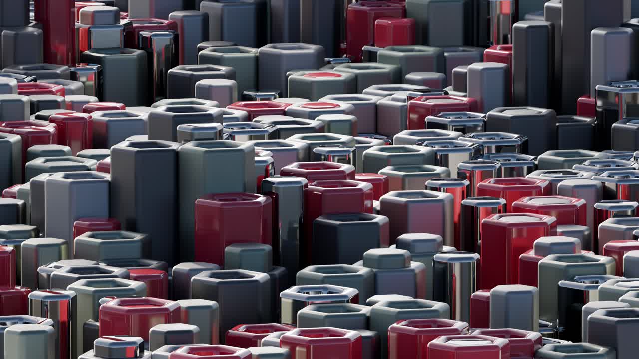 Abstract 3D Geometric Shapes in Red and Gray