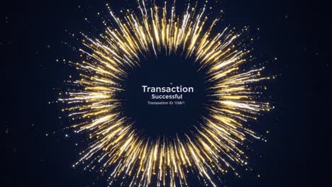 celebratory visuals of a successful transaction with radiant sparks and a gleaming circular design signifying achievement and positive outcomes in digital finance