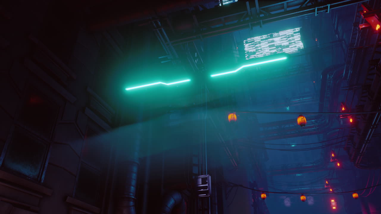 neonová světla futuristického sci-fi města