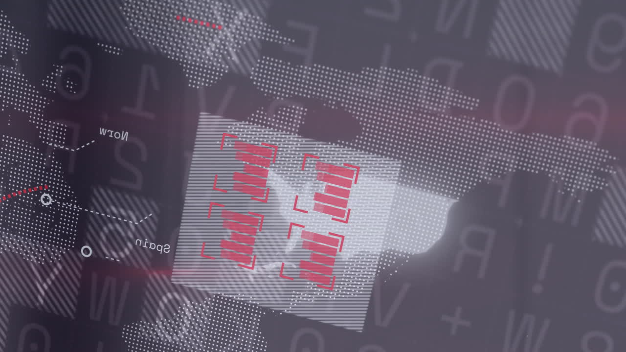 디지털 세계 지도 및 데이터 프로세싱 애니메이션 - 빨간색 텍스트