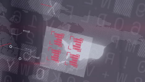 Digital world map and data processing animation over red text WWW