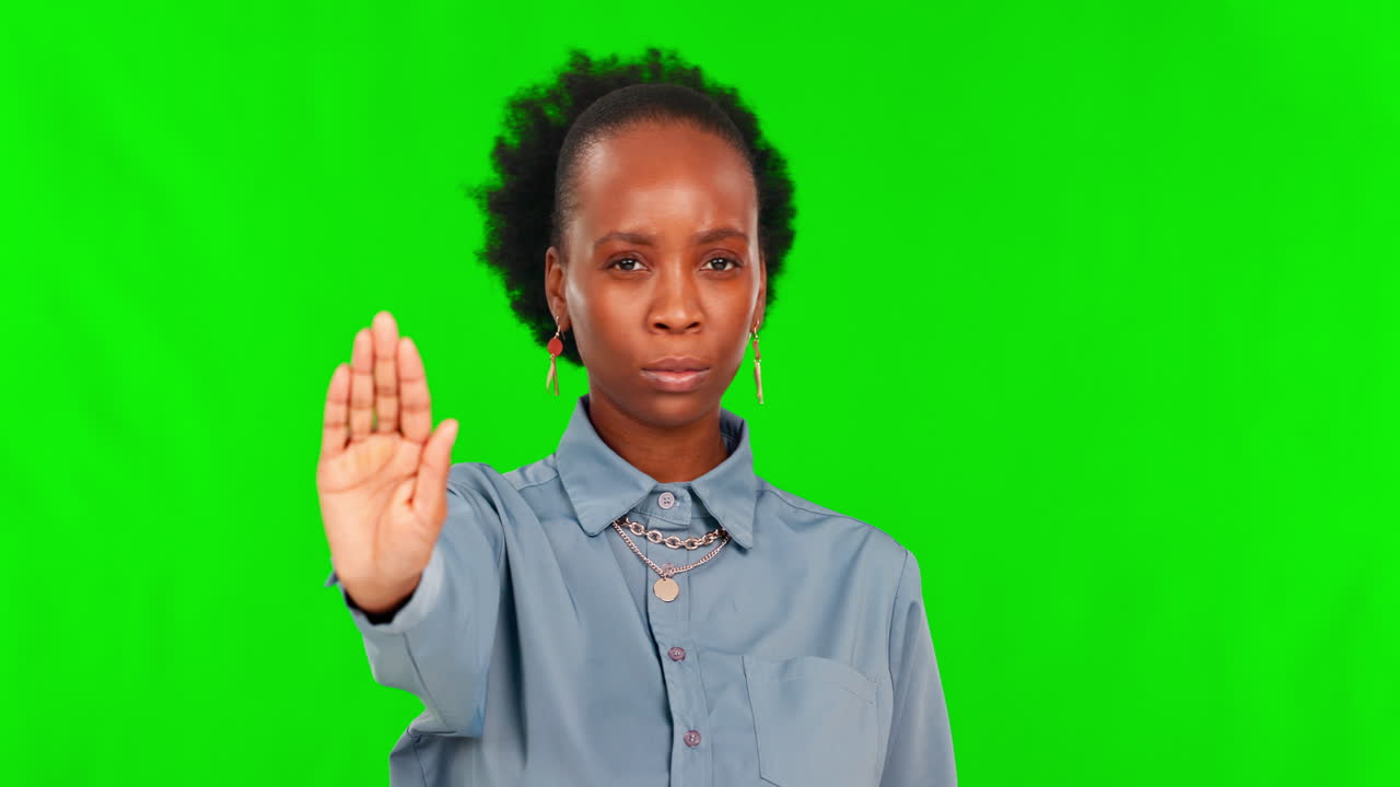 Green screen, woman face and stop