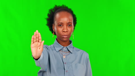 green screen, woman face and stop