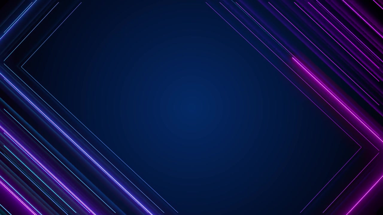 Neon geometric lines background with blue and purple diagonal frames over dark space perfect for